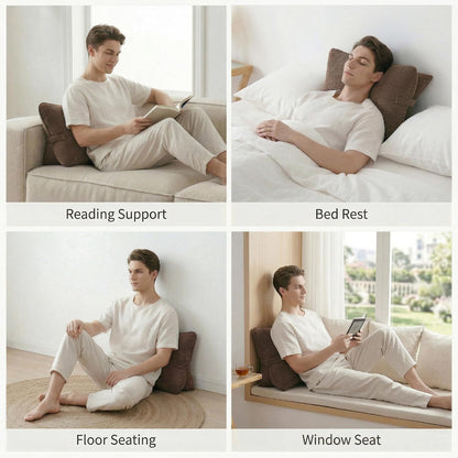 Pat. Pend. Corduroy Lumbar Support Back Pillow for Watching TV, Reading & Gaming, Ergonomic Triangle Support Cushion for Sofa, Armchair & Bed Sitting, Removable Washable Cover, Beige Gray