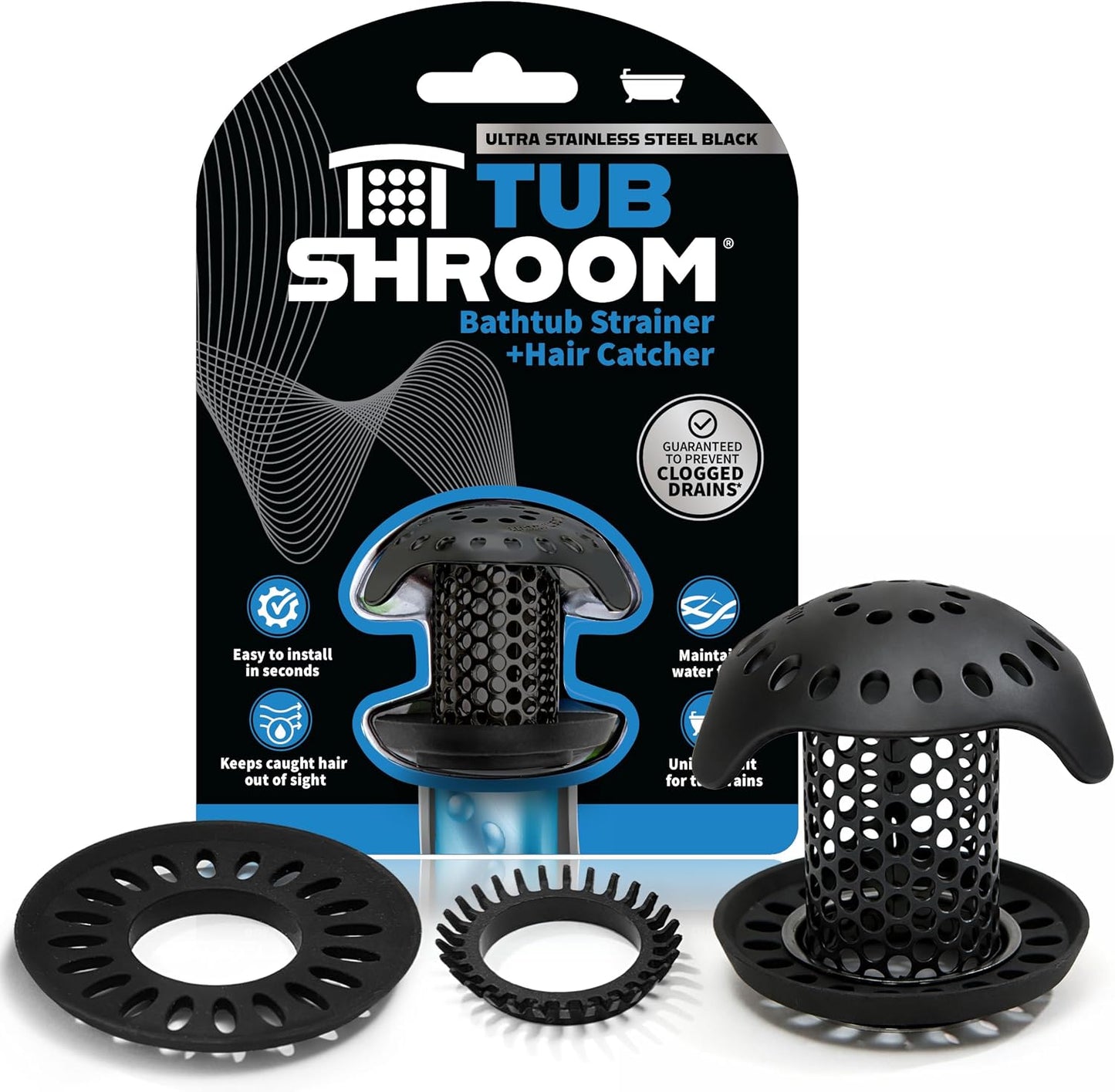 TubShroom Ultra Revolutionary Bath Tub Drain Protector Hair Catcher/Strainer/Snare, Stainless Steel, Stainless Combo