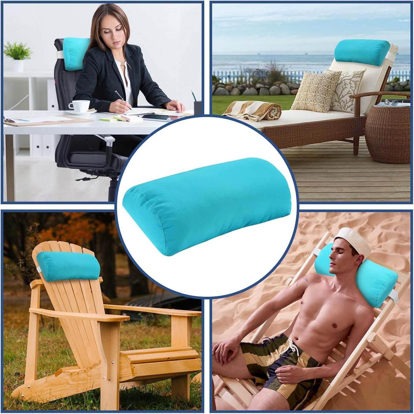 Headrest Pillow for Patio Chaise Lounge, 2 Packs Head Pillow with Elastic Band for Zero Gravity Lounge Chair, Head Neck Rest Pillow Lumbar Pillow, Beige