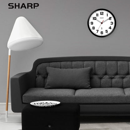 Sharp 12-Inch Atomic Wall Clock, Battery Operated, White with Black Frame | Self-setting atomic time; Easy-read analog face; Automatic time adjustment; Simple setup; Versatile home or office style