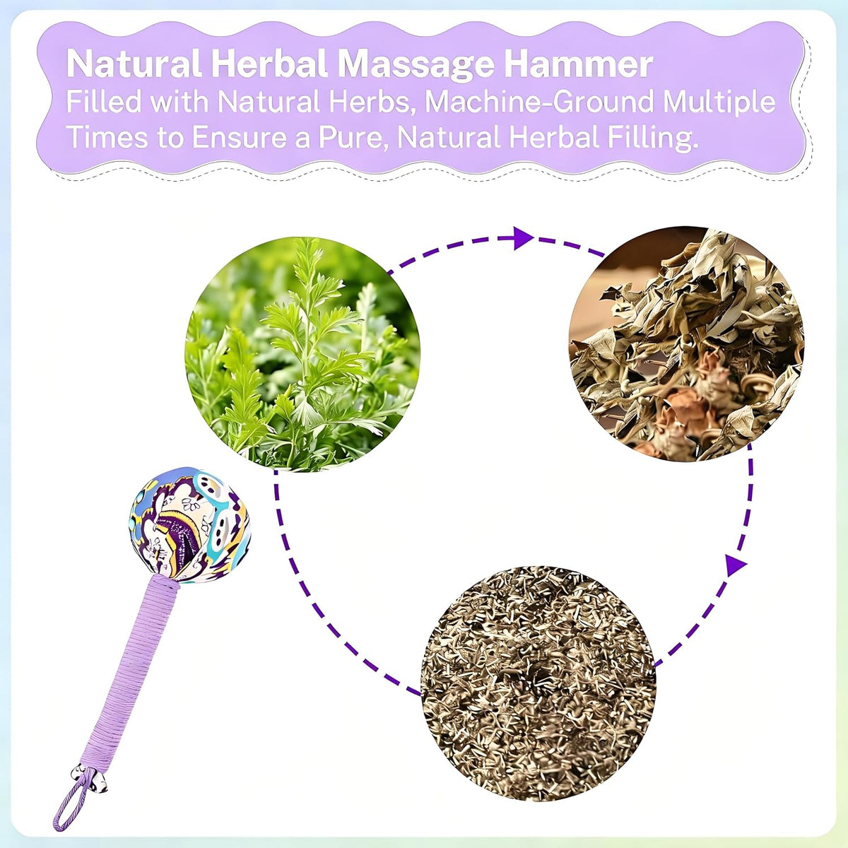 Wormwood Mugwort Massage Hammer 26cm, Manual Lymphatic Drainage Tool, Handheld Percussion Massager for Full Body Muscle Tension Relief (1, Pink)