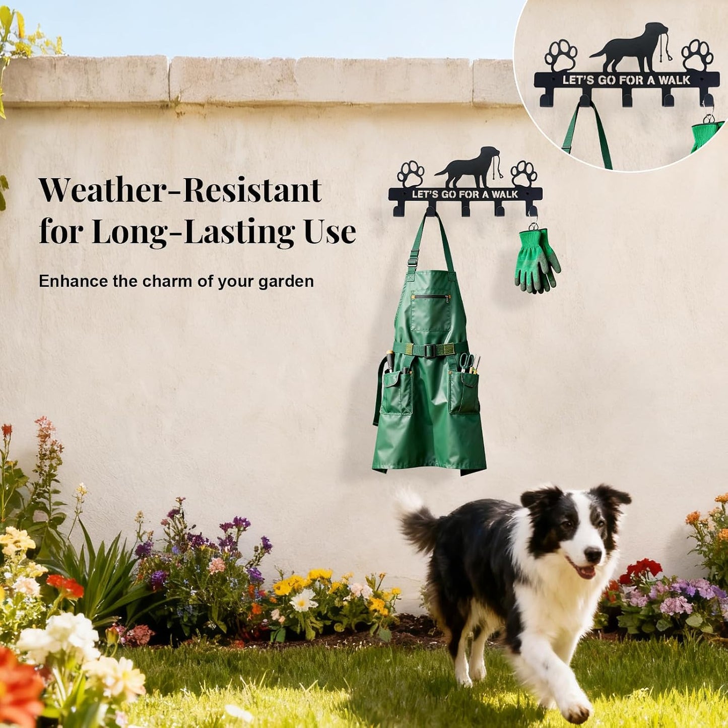 Dog Leash Holder for Wall, Key Holder Mount with 5 Metal Hooks, Pet Leash and Key Organizer, Screw Mounted Rack for Leashes Keys Collars, Entryway Garage Mudroom