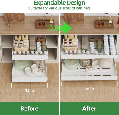 PAKETA 4 Pack Expandable Pull Out Cabinet Organizer,21" Deep | Pull Out Drawers for Cabinets with width from 12" to 20",Sliding Drawers for Cabinets with Upgrade 3 Slide Rails,hold 65 lbs