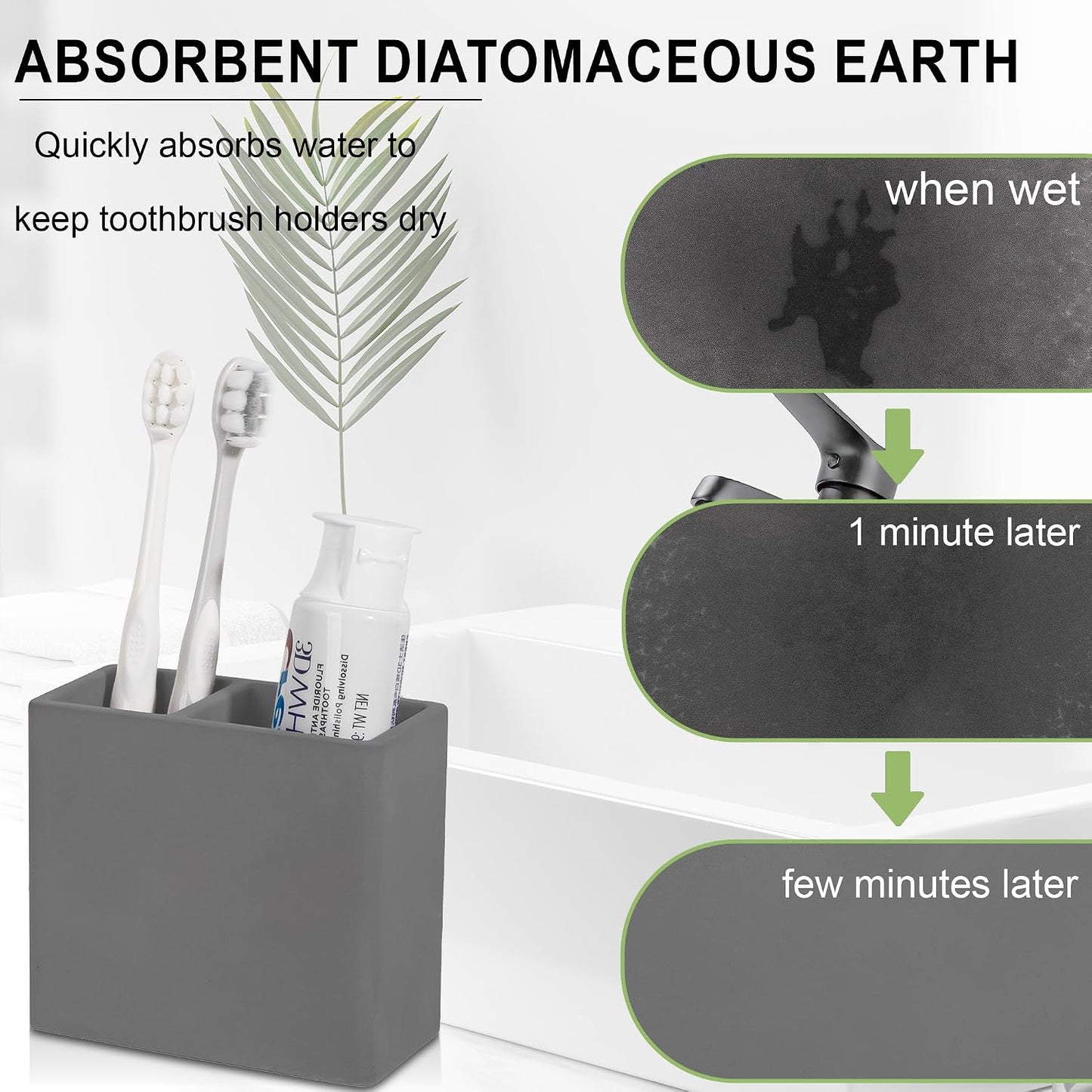 Diatomite Toothbrush Holder Toothpaste Organizer, Marble White | Quick Drying, Non-Slip, 2 Slots Kids Electric Tooth Brush Holder for Bathroom, for Countertop, Shower, Vanity