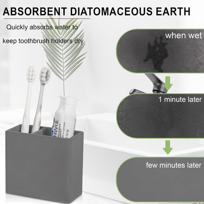 Diatomite Toothbrush Holder Toothpaste Organizer, Marble White | Quick Drying, Non-Slip, 2 Slots Kids Electric Tooth Brush Holder for Bathroom, for Countertop, Shower, Vanity