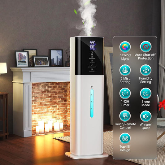 Humidifier Large Room Bedroom, 8L/2.1Gal Top Fill Cool Mist Humidifiers with Humidistat, 3-Speeds, 48H Runtime, Quiet Sleep Mode, Night Light, 12H Timer, 360° Nozzle & Aroma Diffuser for Baby, Plants