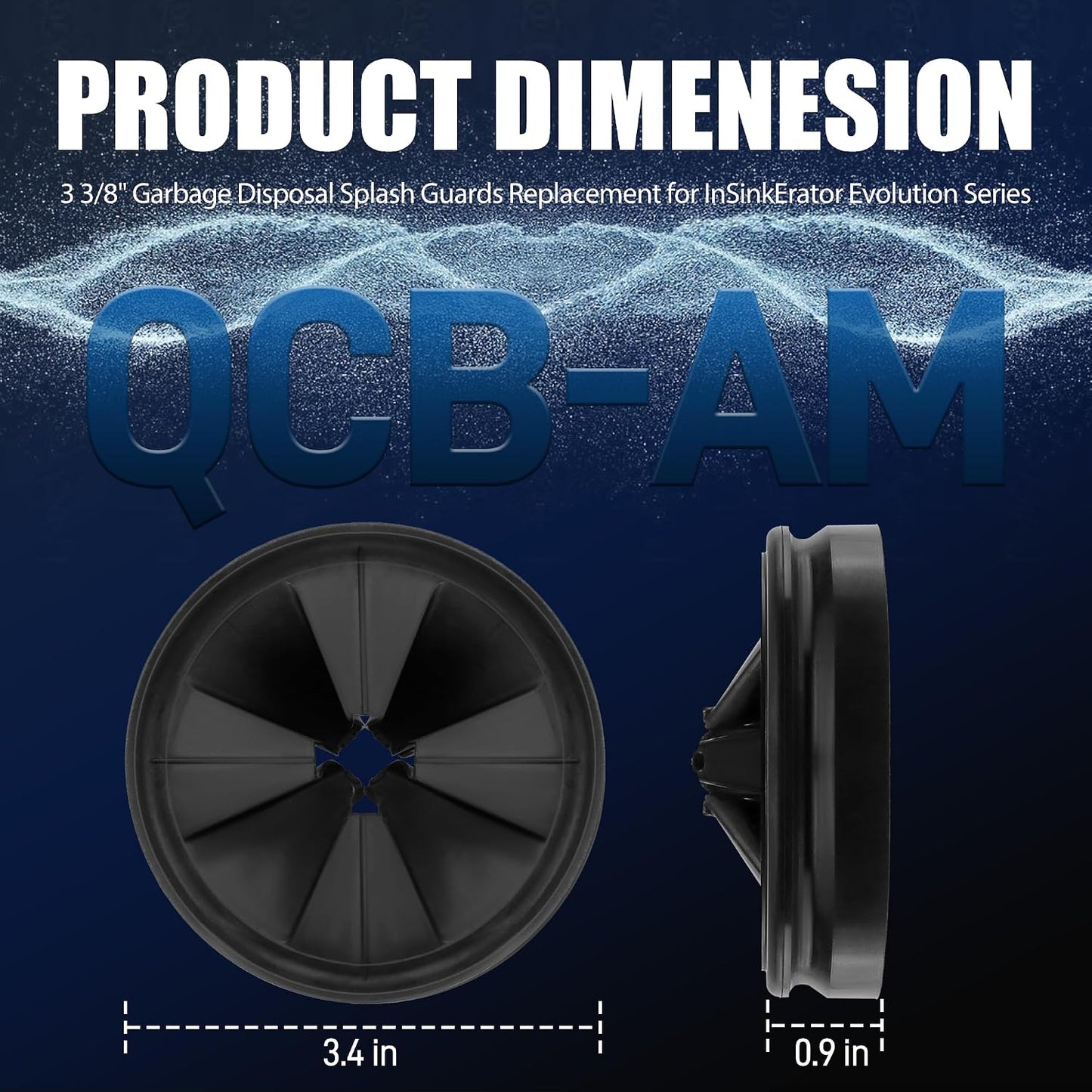 3 3/8" Garbage Disposal Splash Guard Replacement for InSinkErator Evolution | QCB-AM rubber Drain Insert, Sink Baffle, Garbage Disposer Accessories, Upgraded Removable Quiet Collar Drain Plugs, Black