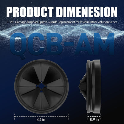 3 3/8" Garbage Disposal Splash Guard Replacement for InSinkErator Evolution | QCB-AM rubber Drain Insert, Sink Baffle, Garbage Disposer Accessories, Upgraded Removable Quiet Collar Drain Plugs, Black