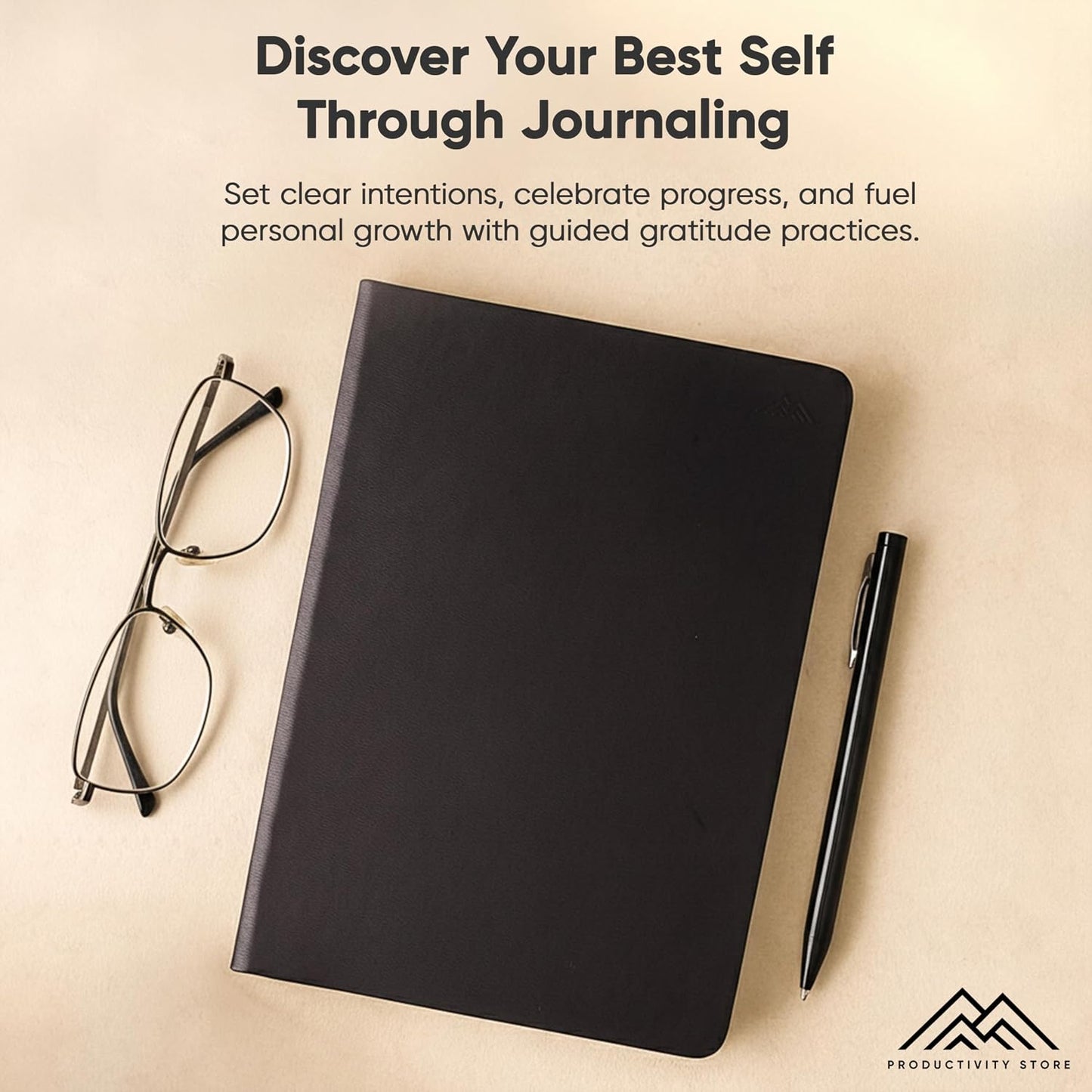 Gratitude & Self-Care Journal - Guided Mindfulness & Mental Health Journal All-in-One with Prompts for Self Discovery - Daily Journal for Men & Women (A5, Black) - PRODUCTIVITY STORE