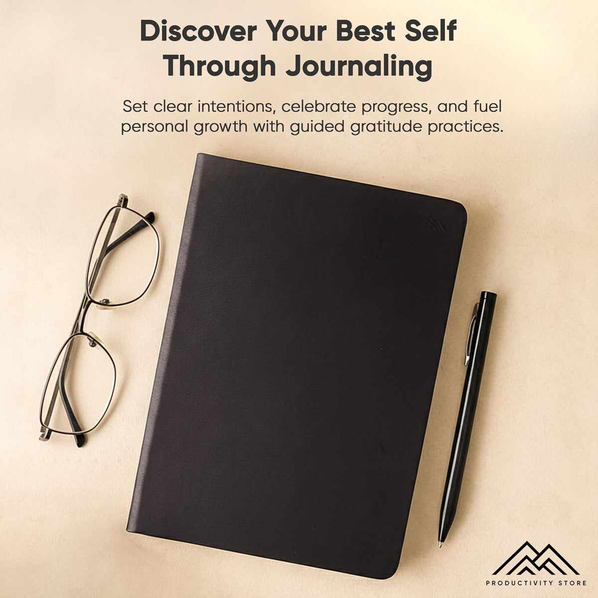 Gratitude & Self-Care Journal - Guided Mindfulness & Mental Health Journal All-in-One with Prompts for Self Discovery - Daily Journal for Men & Women (A5, Black) - PRODUCTIVITY STORE