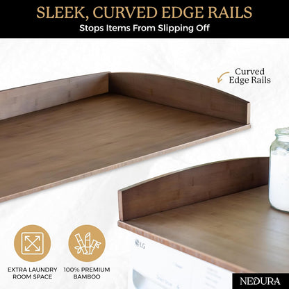 Nedura Washer Dryer Countertop with Anti-Vibration Pads, Curved Edge Rails, Premium Bamboo Laundry Countertop, Washer Dryer Topper, Laundry Room Organization, Laundry Room Accessory – Dark Walnut