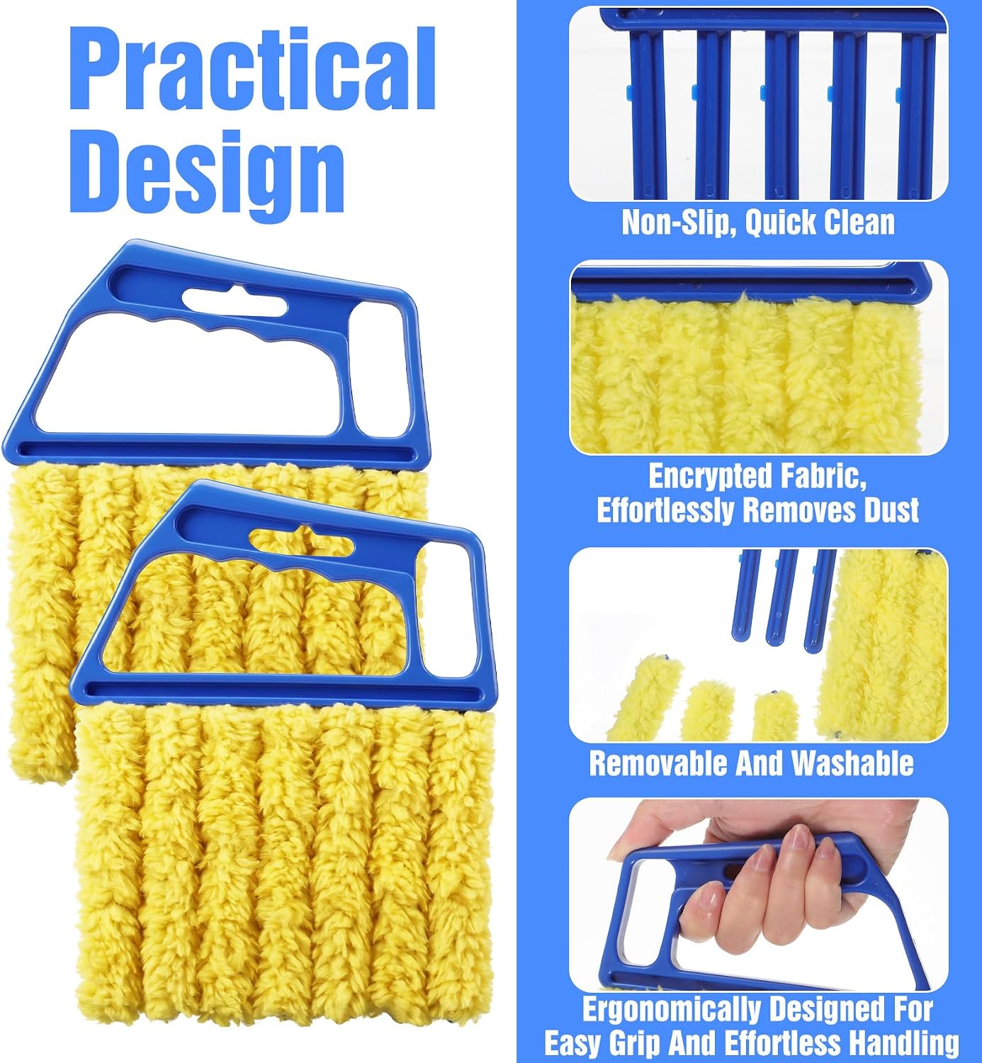 2 Pcs Blind Duster for Wood Blinds, 7 Finger Blind Cleaner Duster Tool | with Washable Microfiber for Window & Air Conditioner (Blue)