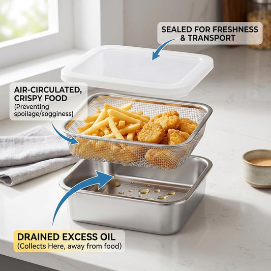 Square Strainer 3PCS/Set Fruit Storage Containers For Fridge Stainless Steel Square Strainer With Lid Lettuce Keeper Dish 1500ml