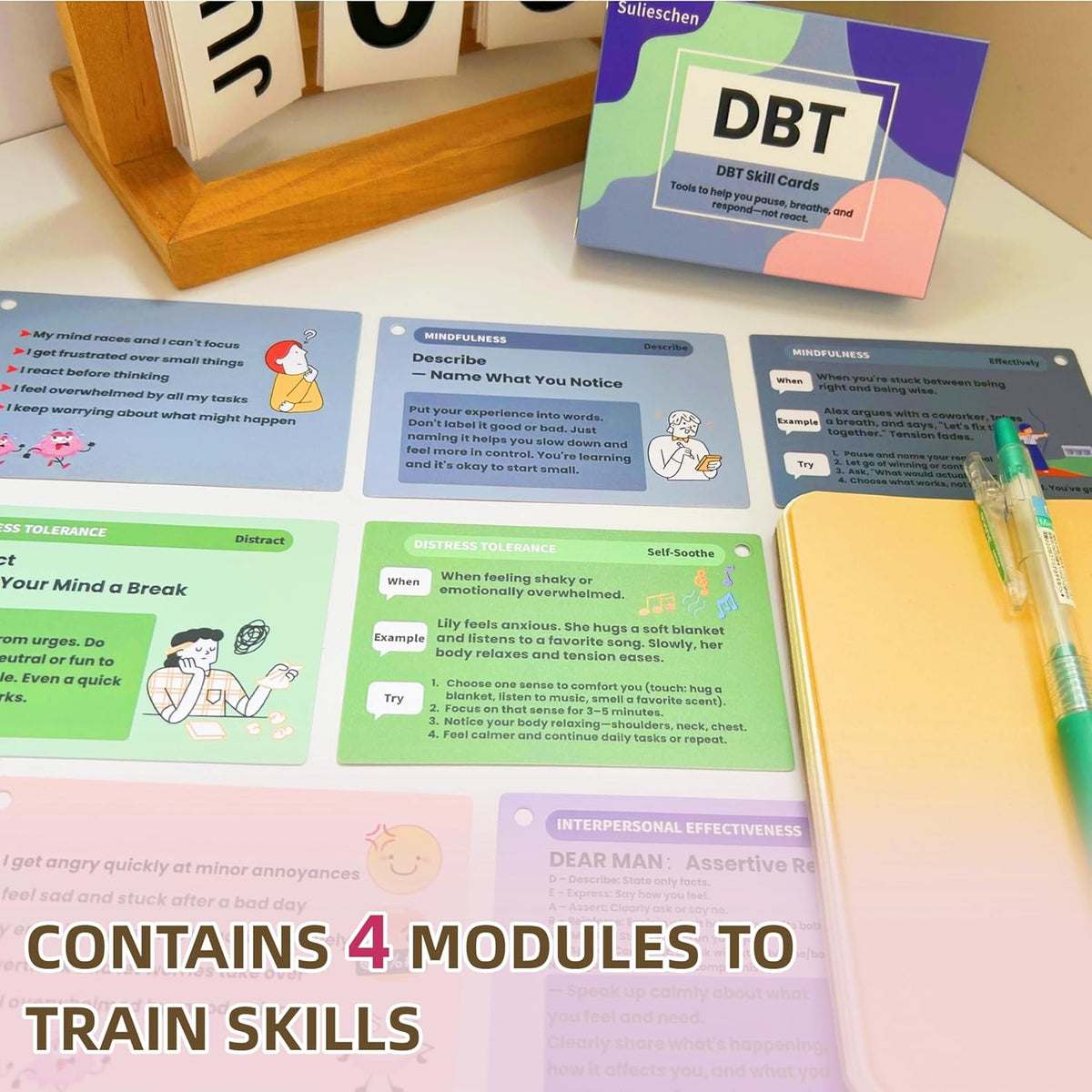 DBT Skills Coaching Cards with Guided Examples & Training Steps-28PCS Flashcards for Emotional Regulation|Stress Relief & Coping Tools for Office Worker & Adults