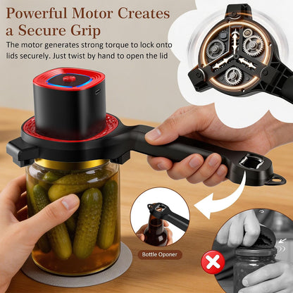 Electric Jar Opener for Seniors with Auto-Adjusting Gripper,Fit 1"-3.5" Cap | Rechargeable Jar & Bottle Openers for Weak Hands and Arthritis, Easy Twist Off Lid Opener with Rubber Gripper Pad，Red