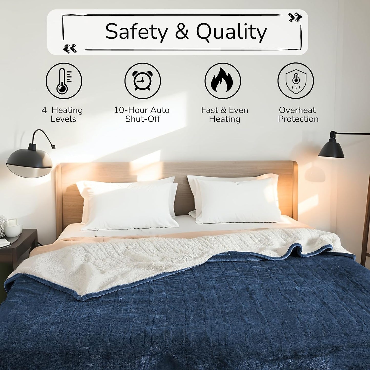Electric Heated Blanket Full Size 72"x84" – Light Gray | ETL for Safe Overnight, 4 Heat Settings & 10H Auto Off, Dual-Sided Microplush Sherpa for Home Night, Machine washable
