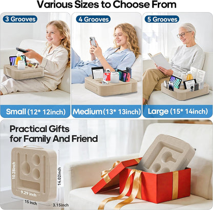 Couch Cup Holder Pillow, Sofa and Bed Caddy for iPad, Kindle, Switch, Game Controller, Remotes, Phones, Small-Sized Cup & Drink Holder for Couch, Bed, Desk, Car, Beach, Bathroom Cup Holder