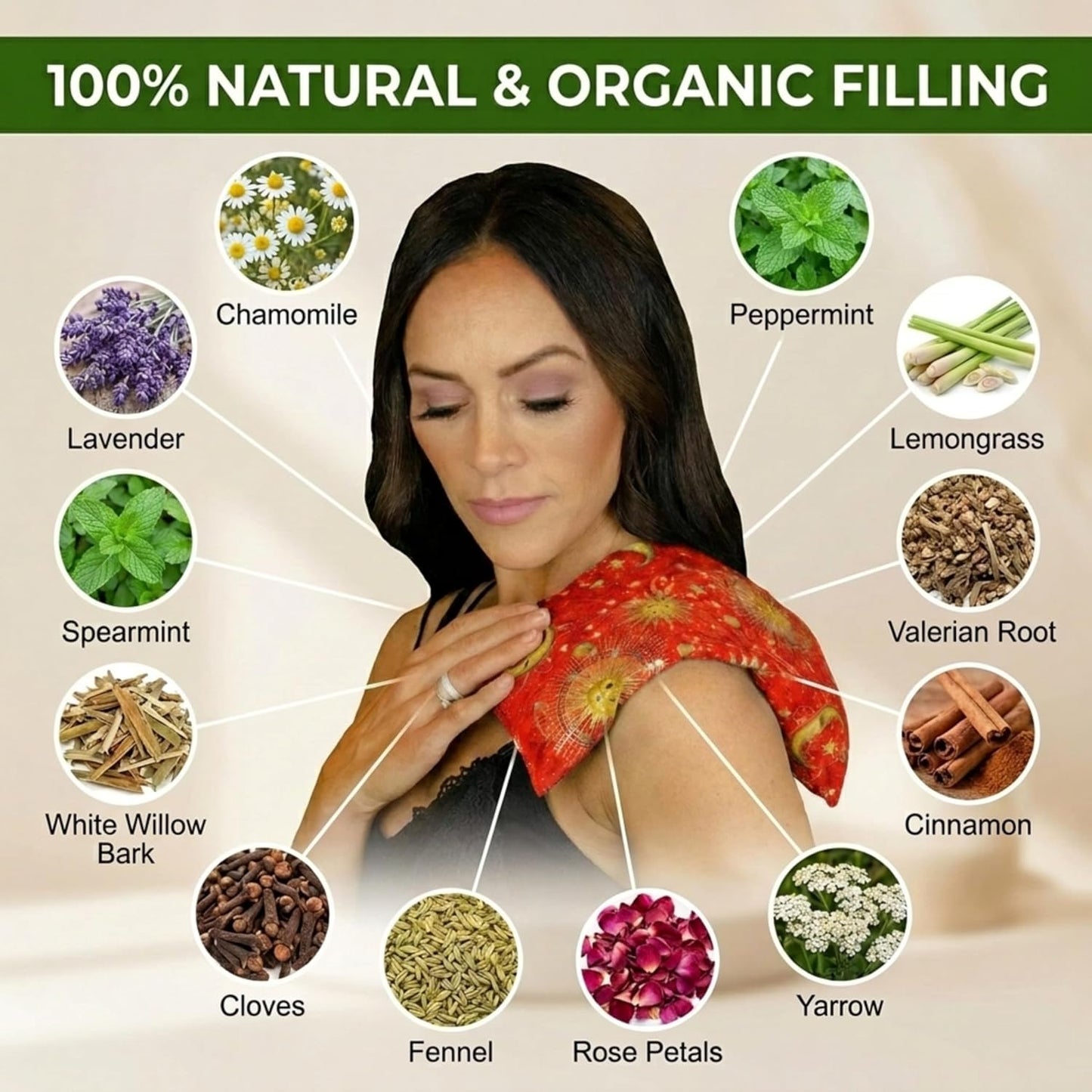 Nature's Approach Basic Herb Pack Heating Pad, Indigo | 12-herb aromatherapy rice & flaxseed fill for hot or cold therapy on neck, back, shoulders & more