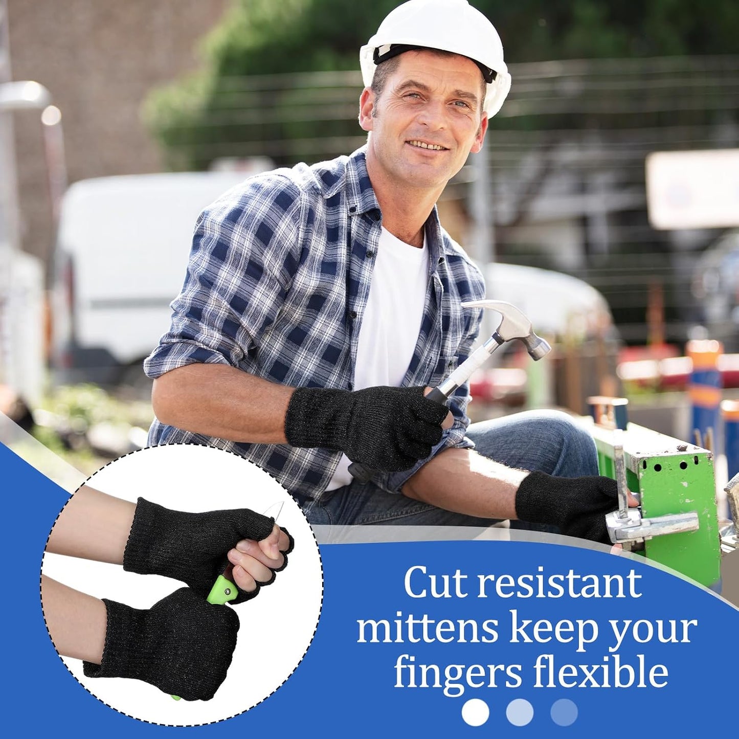 Geyoga 2 Pair Fingerless Cut Resistant Gloves Kitchen Cutting Glove Food Grade Gloves for Chef Mandolin Slicing(Grey and Black)