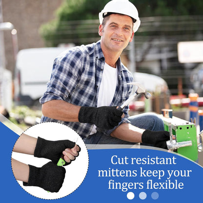 Geyoga 2 Pair Fingerless Cut Resistant Gloves Kitchen Cutting Glove Food Grade Gloves for Chef Mandolin Slicing(Grey and Black)