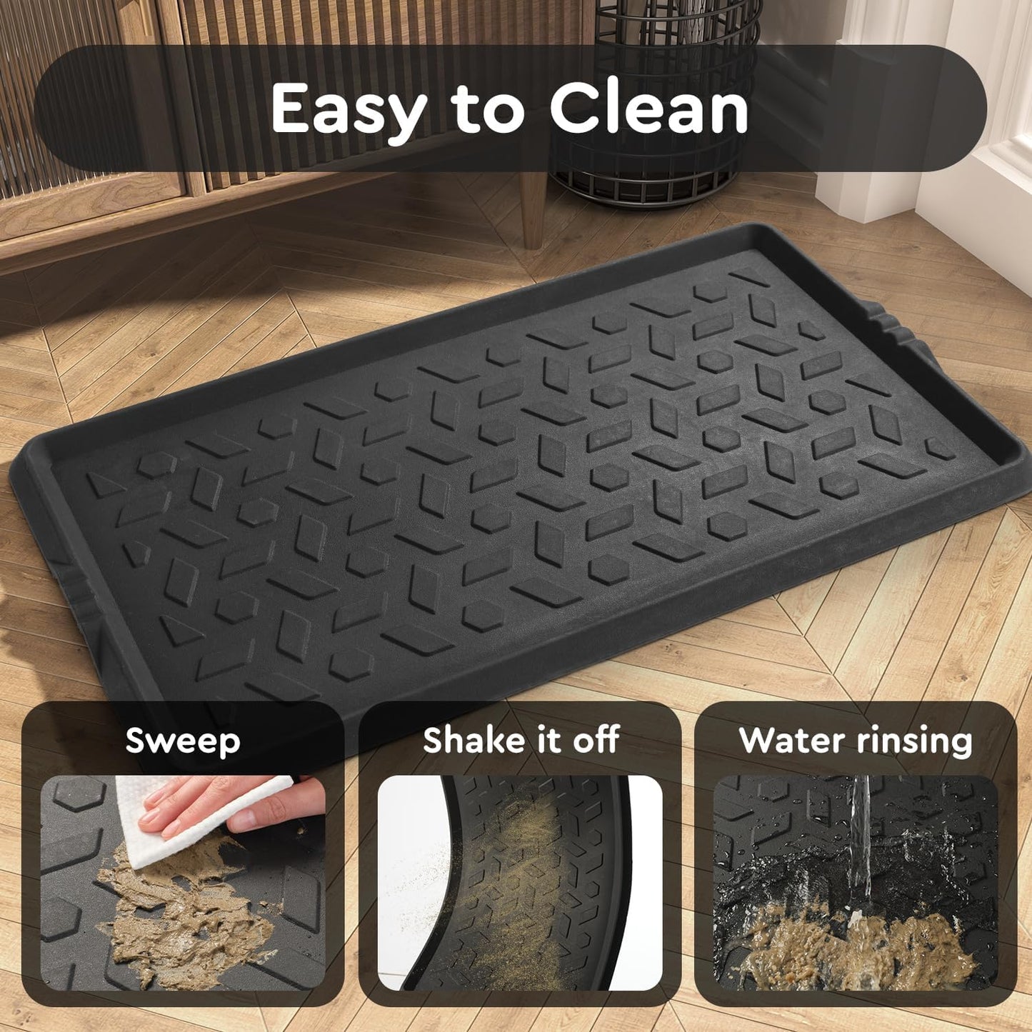 tchdio Durable Rubber Boot Tray and Shoe Mat for Entryway - Heavy Duty Waterproof Shoe Tray Organizer, Non Slip Boot Trays for Front Door, Entryway Muddy Shoes Storage, 16x27.5 Inches