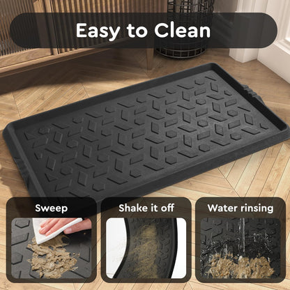 tchdio Durable Rubber Boot Tray and Shoe Mat for Entryway - Heavy Duty Waterproof Shoe Tray Organizer, Non Slip Boot Trays for Front Door, Entryway Muddy Shoes Storage, 16x27.5 Inches