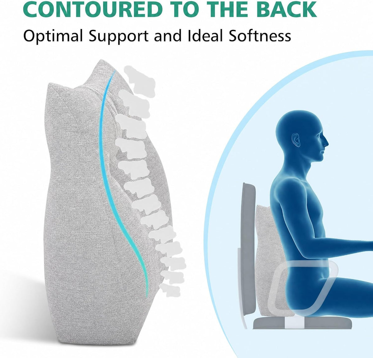 Shinnwa Lumbar Support Pillow for Office Chair, Memory Foam Back Support Pillow for Back Pain Relief, Car, Chair and Couch, 17.5x15x4.5in, Charcoal