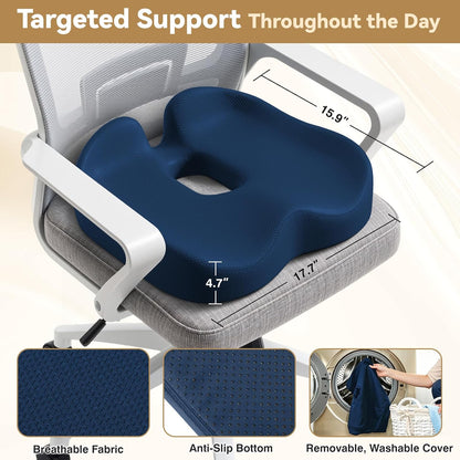 TushGuard 4-Zone Ergonomic Seat Cushion with Coccyx Cutout, Black
