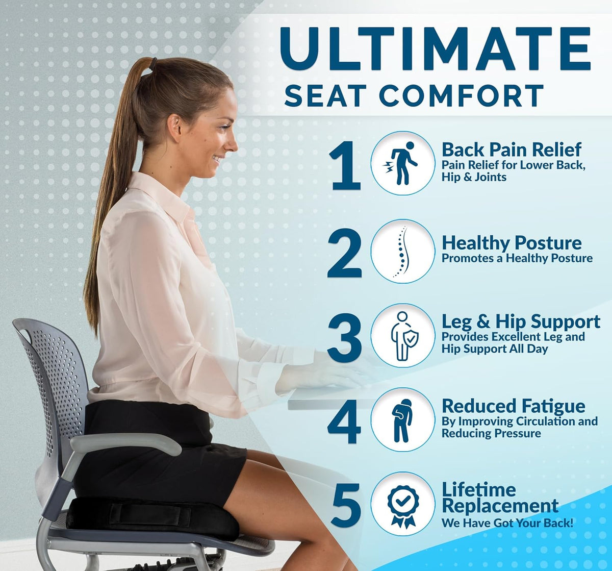 ComfiLife Premium Comfort Seat Cushion - Non-Slip Orthopedic 100% Memory Foam Coccyx Cushion for Tailbone Pain - Cushion for Office Chair Car Seat - Back Pain & Sciatica Relief (Gray)