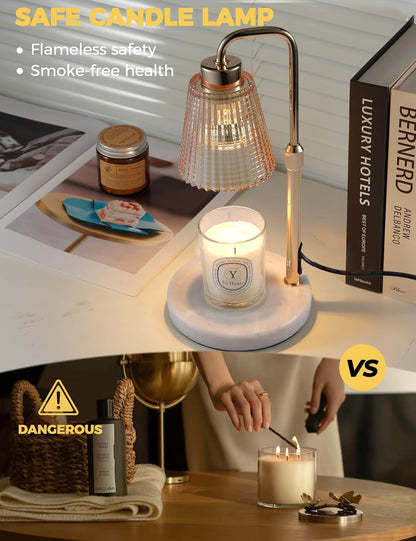Silver Gray Candle Warmer Lamp with 24h Cycle Timer, Dimmable Wax Warmer