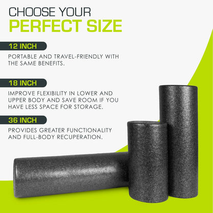 ProsourceFit High Density Foam Rollers 12 - inches long, Firm Full Body Athletic Massage Tool for Back Stretching, Yoga, Pilates, Post Workout Muscle Recuperation, Black