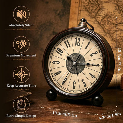 Metal Analog Alarm Clock - 5'' Battery Operated Silent Non-Ticking Quartz Antique Retro Small Desk Clocks for Bedside Bedrooms Living Room Office Home Decor (Bronze)