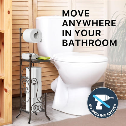 Simple Houseware English Style Toilet Paper Stand Holder w/Woodtop, Bronze | 4 Paper Rolls, 8.5" x 8.75" x 29.2"