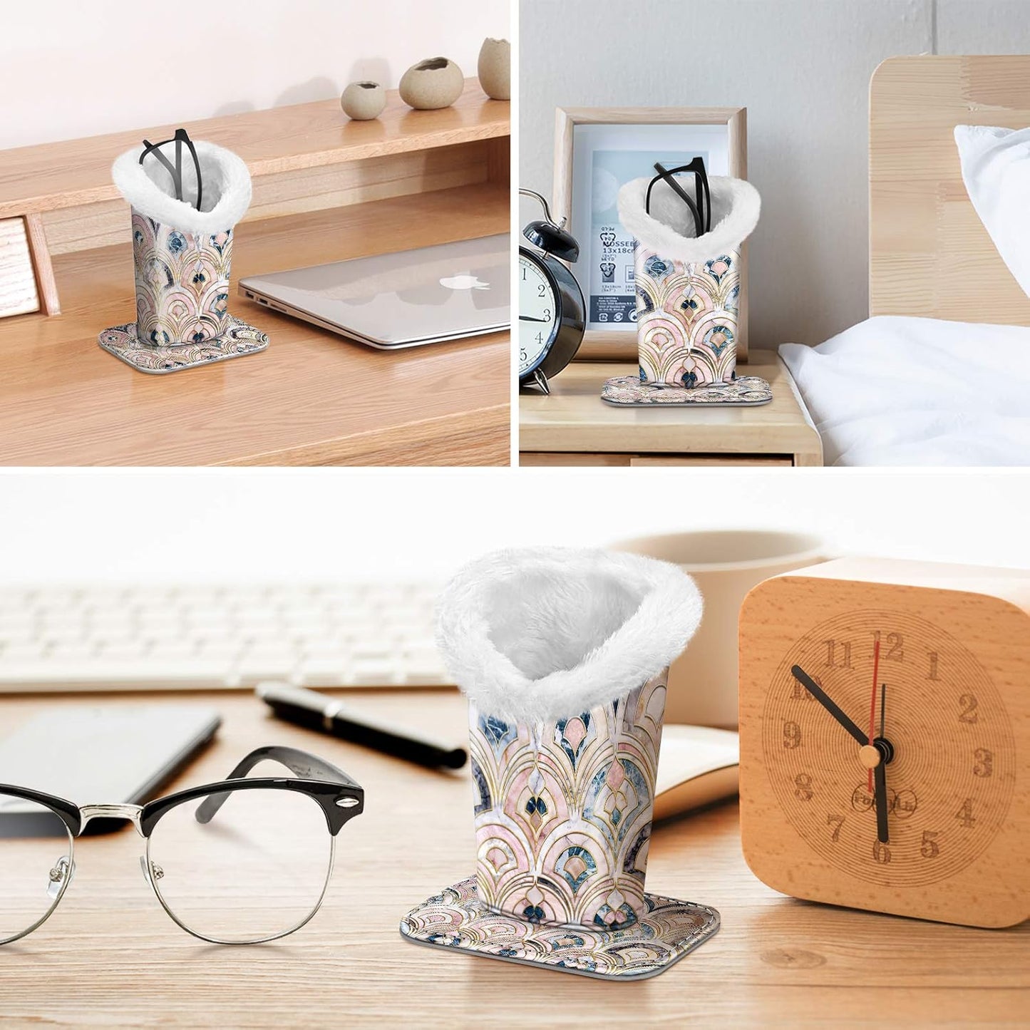 FINTIE Plush Lined Eyeglasses Holder, Glasses Stand Case For Nightstand | Soft Plush Lining, Bedside Eyeglasses Holder, Office Desktop Organizer, Small Item Storage, Anti-Scratch - Colors B