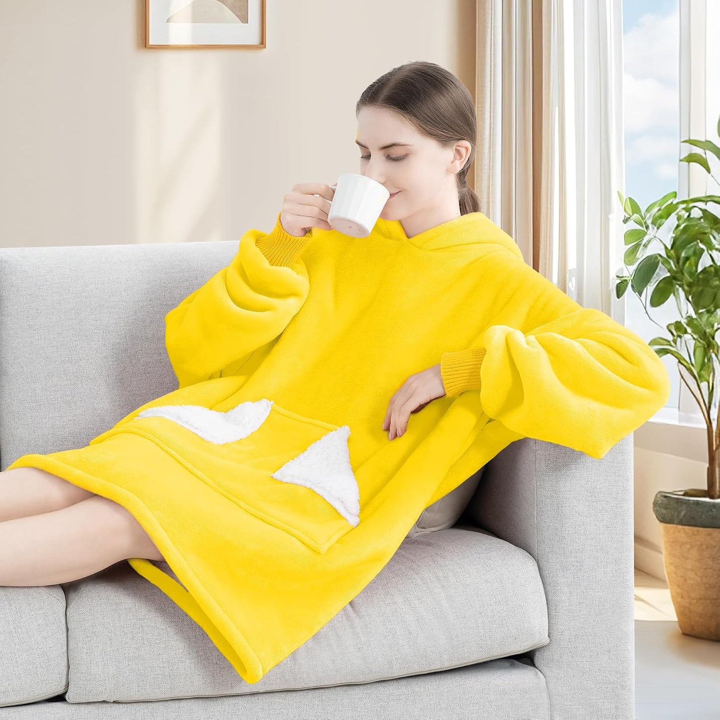 Wearable Blanket Hoodie, Oversized Sherpa Fleece Sweatshirt Blanket with Giant Hood Pocket and Sleeves for Adult, Warm & Cozy Grey Blanket Gifts for Women