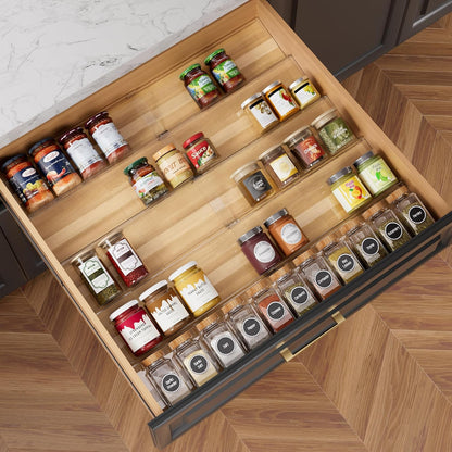 8-Pack Spice Drawer Organizer, Expandable Acrylic Seasoning Rack (13" to 26") with Anti-Slip Mat, Kitchen Spice Rack Holds up to 56 Jars (Jars Not Included)