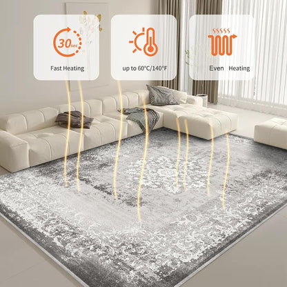 Electric Heated Carpet 35x55in Soft Plush Heating Rug 450W CX | Instant Warmth in 30s, 60 Heat Levels 12h Timer, Energy Efficient Safety Protection Ideal for Home Office Playroom 120V