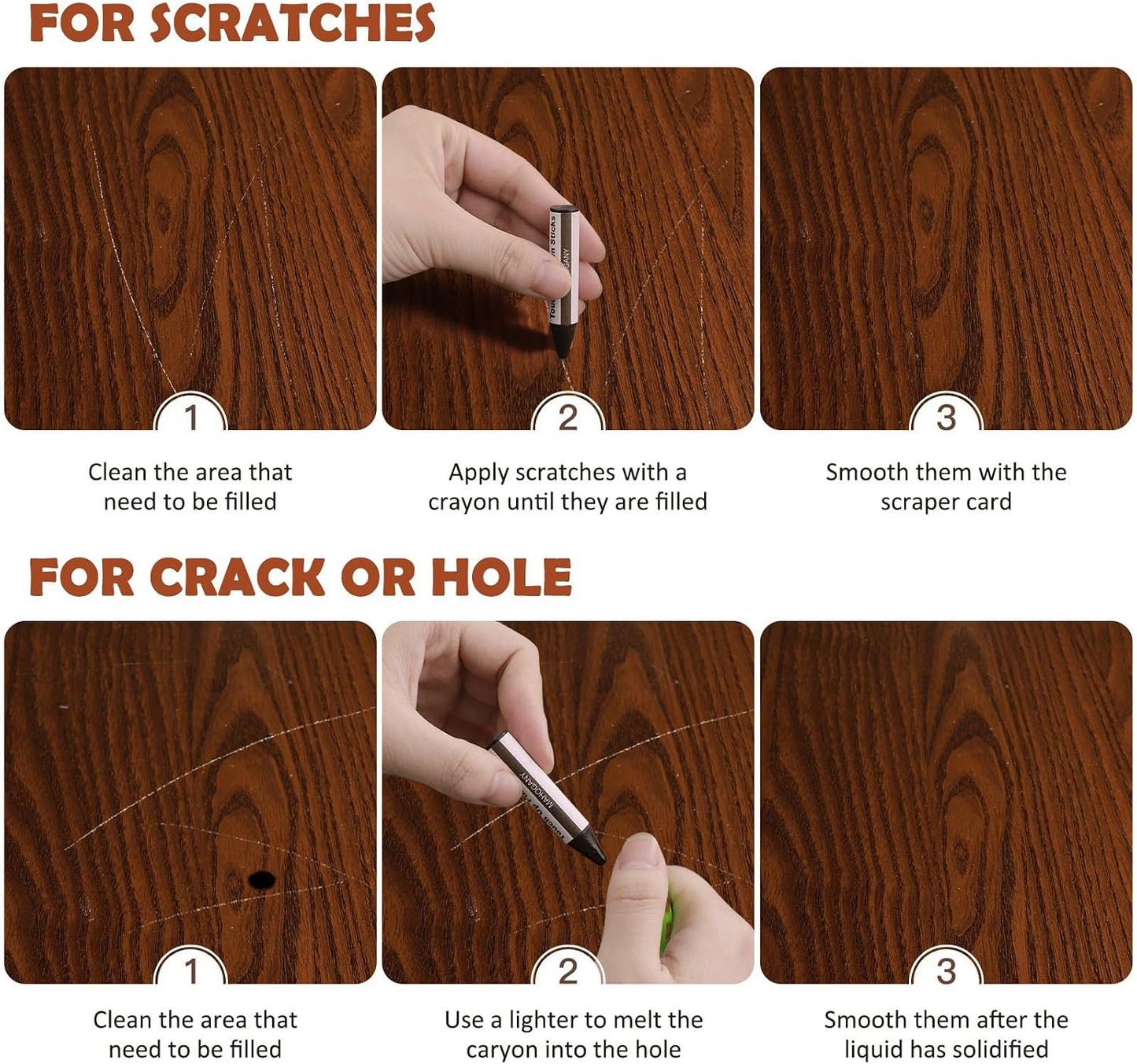 DEWEL Wood Furniture Repair Kit, Upgrade Wood Filler, Furniture Touch Up Markers with Wax Sticks, 42 Pcs Floor Touch Up kit for Scratches, Cracks, Hole, Laminate, Table, Bedposts