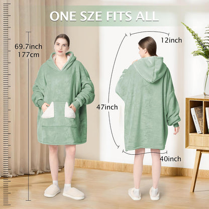 Wearable Blanket Hoodie, Oversized Sherpa Fleece Sweatshirt Blanket with Giant Hood Pocket and Sleeves for Adult, Warm & Cozy Grey Blanket Gifts for Women