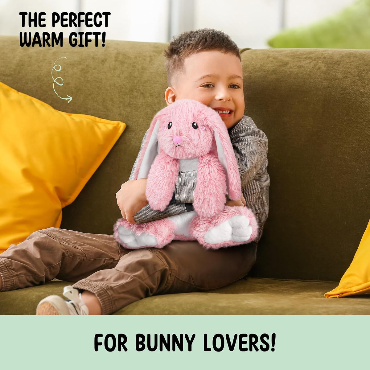 Bunny Microwavable & Weighted Stuffed Animals - 1.5 Lbs Unscented Heating Pad for Period Cramps Pain Relief and Anxiety, Cute Bunny Plush Toys Gifts for Women Girls Adults and Kids by Happy Fuel