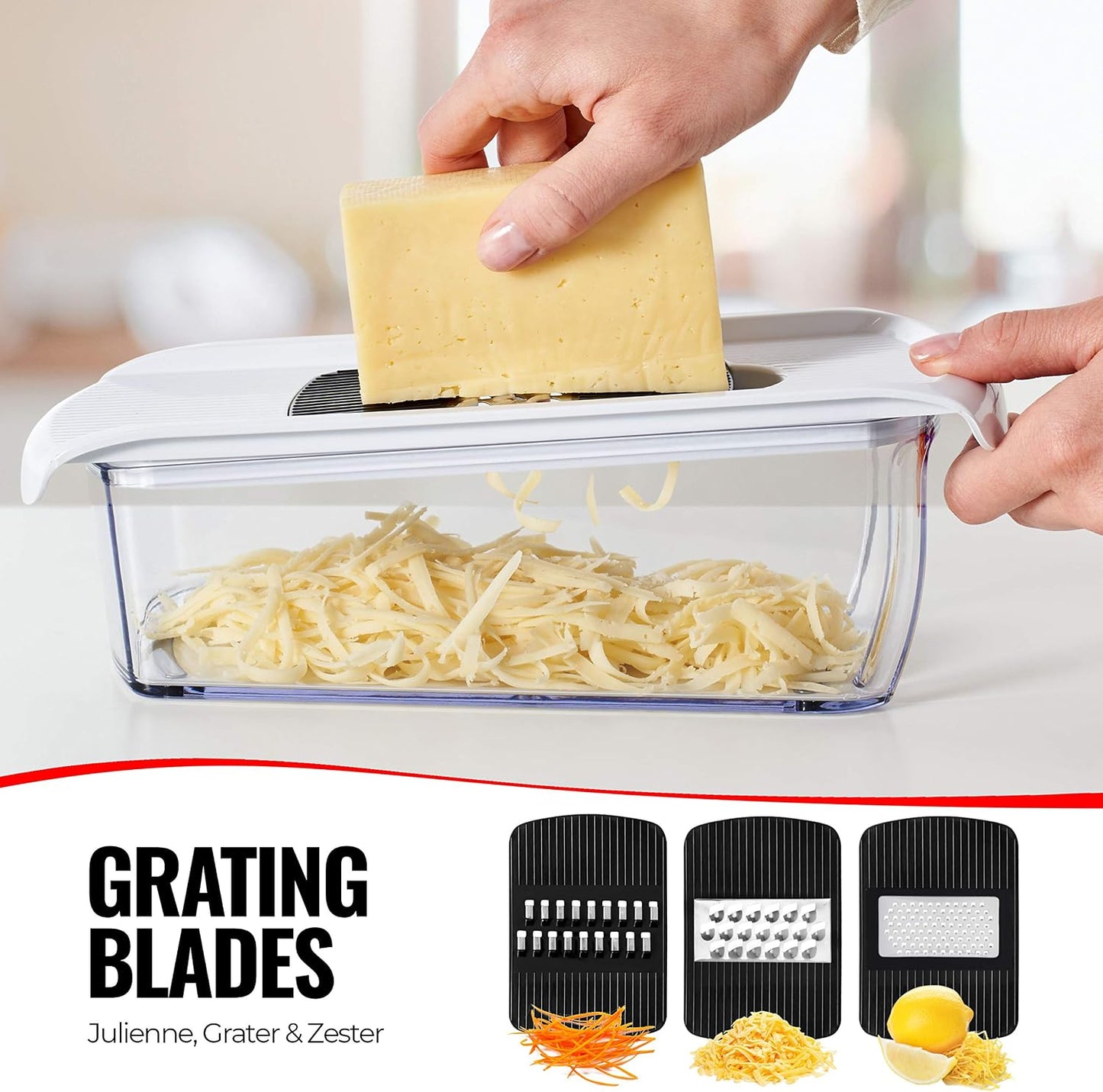 Fullstar Pro Mandoline Vegetable Slicer, Grater & Spiralizer with Container | 6 in 1 Fruit Cutter, Cheese Grater & Spiralizer with Safety Gloves, Stainless Steel Blades & Container (Black)