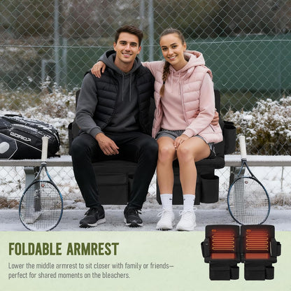Overmont Heated Wide Stadium Seats 2 Pack, Dual-Zone Heat | 3 Heat Levels with Independent Control, 6 Recline Positions, Soft Cushion, Hooks and Pockets for Sport Camping Concerts