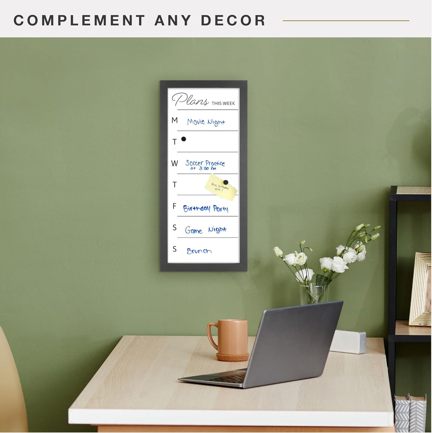 MCS Dry Erase Weekly Meal Planner Black Framed Calander Whiteboard, 11x24 | Dry Erase Weekly Meal Planner Black Framed Calander Whiteboard Frame, 11x24 Inch