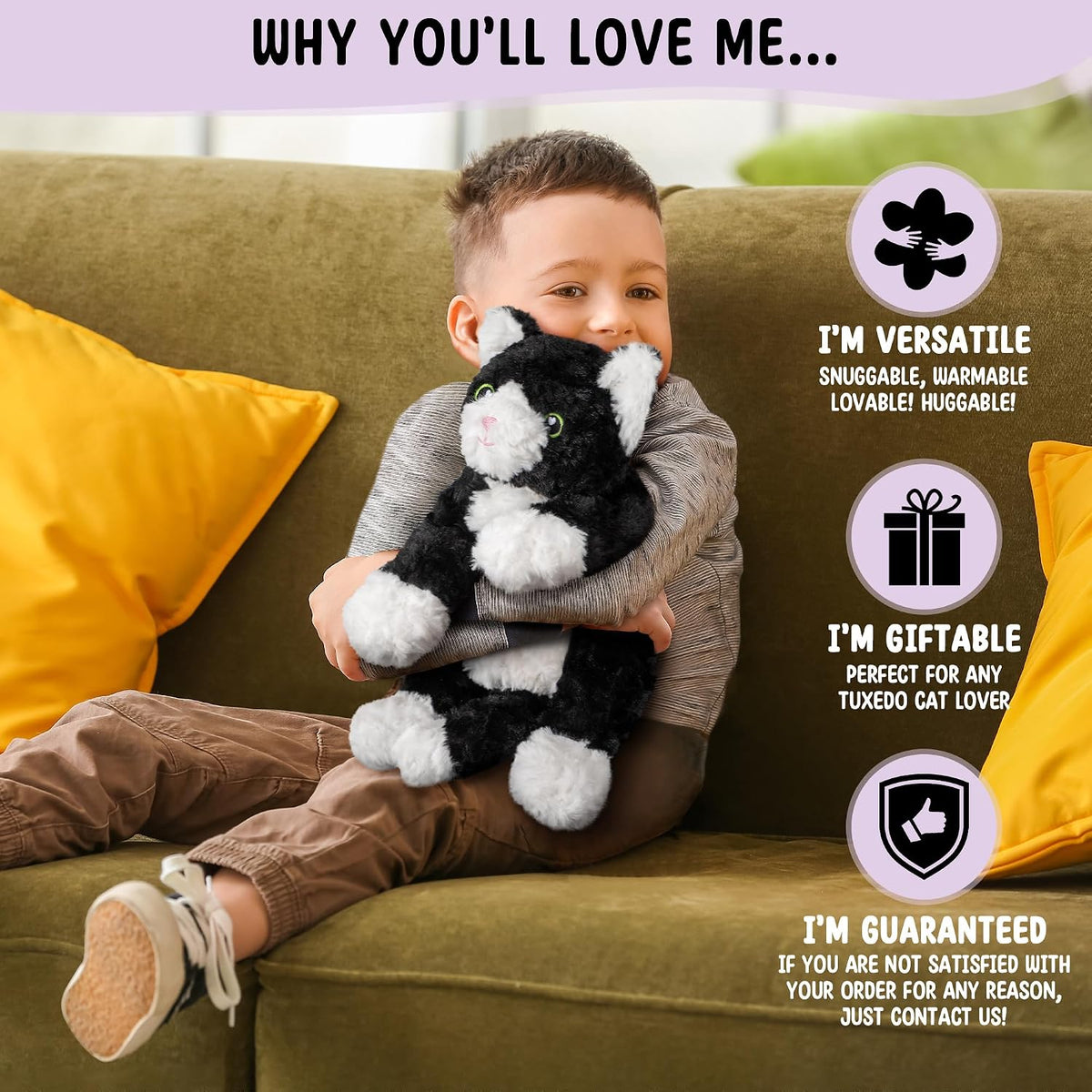 Bunny Microwavable & Weighted Stuffed Animals - 1.5 Lbs Unscented Heating Pad for Period Cramps Pain Relief and Anxiety, Cute Bunny Plush Toys Gifts for Women Girls Adults and Kids by Happy Fuel