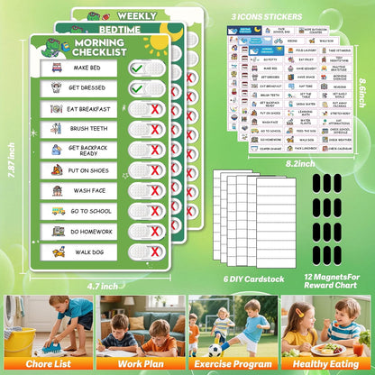 Upgraded Slider 3 in 1 Bedtime/Morning/Weekly Routine Chart for Kids, Magnetic Chore Chart for Kids with 99 Stickers, Cute Visual Schedule for Kid