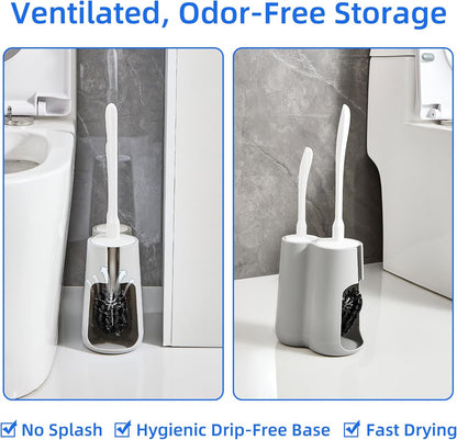 Toilet Brush and Holder Set with Pumice Stone Toilet Bowl Cleaner | Long-handle Scrubber with Ventilated Holder and Pumice Stone for Hard Water Stains, Limescale and Toilet Rings