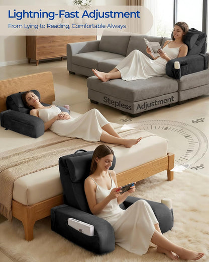 Kayfia Reading Pillow, 30-90° Stepless Adjust Angle & Height, Large, Grey | 2 in 1 Back Wedge Pillow for Bed Sitting up, Adjustable Headrest, Backrest Pillow for Reading/Gaming/Working in Bed or Couch