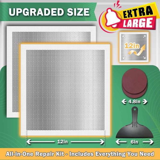 12 X 12 Inch Drywall Repair Kit - Heavy Duty Self-Adhesive Mesh Drywall Patch Kit for Large Holes, Quick & Easy Wall Patch Repair kit for Wall and Ceiling (Repair 5)