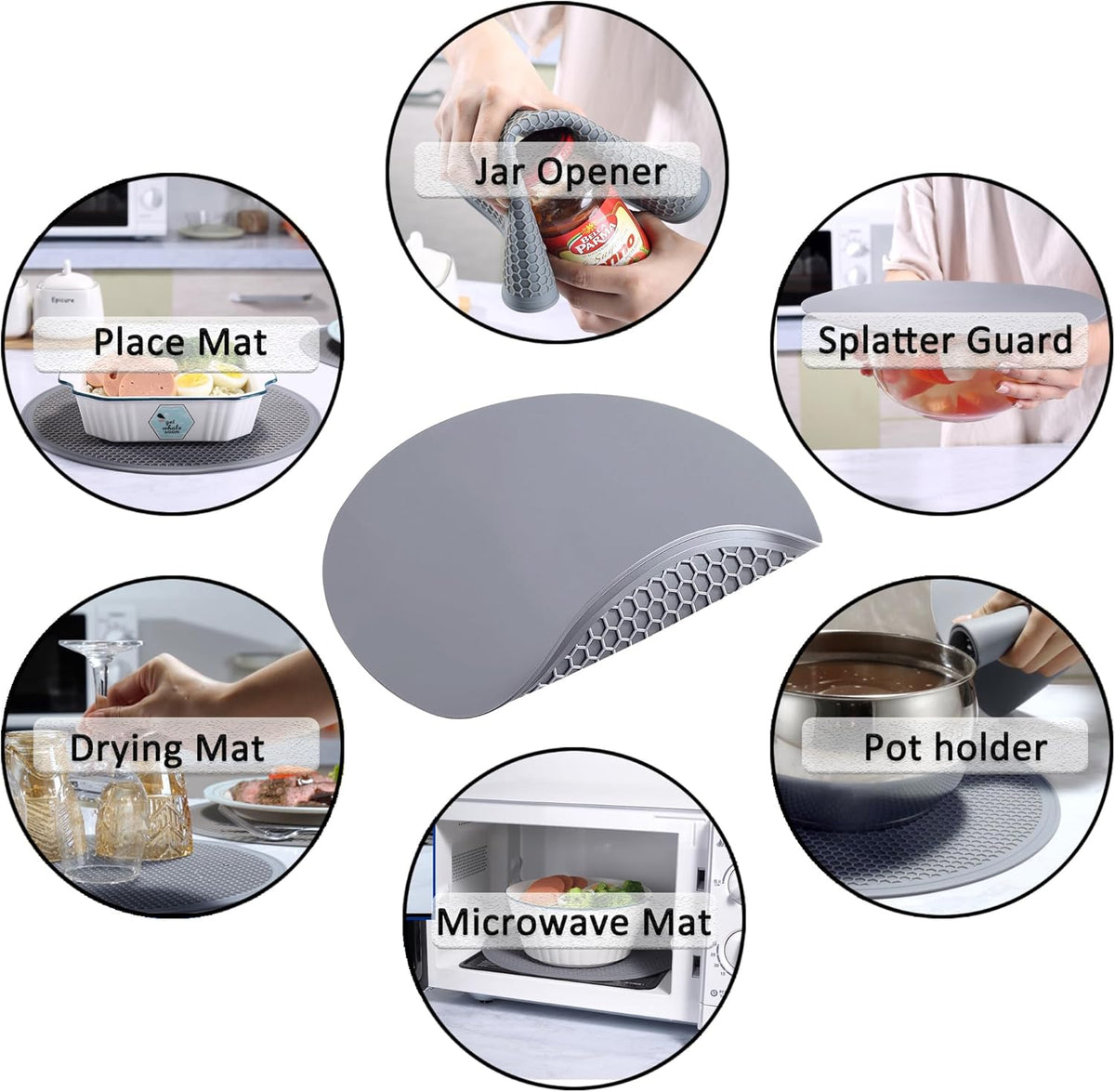 To encounter Silicone Microwave Mat - Round 12" x 12" - Set of 2 Heat Resistant Multifunctional Mat, Splatter Guard, Trivet, Hot Pad, Pot Holder