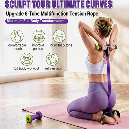 Foot Pedal Resistance Bands with Handles, 6-Tube Multifunction Exercise Bands, Durable Home Gym Fitness Equipment for Women & Men